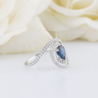 1 Ct Pear Cut Blue Sapphire Diamond 925 Sterling Silver Halo Anniversary Ring Gift