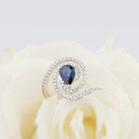 1 Ct Pear Cut Blue Sapphire Diamond 925 Sterling Silver Halo Anniversary Ring Gift