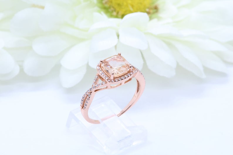 1 CT Cushion Cut Morganite Diamond CZ Rose Gold Over On 925 Sterling Silver Infinity Twist Engagement Ring
