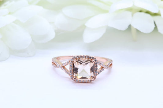 1 CT Cushion Cut Morganite CZ Diamond Rose Gold Over On 925 Sterling Silver Halo Infinity Ring