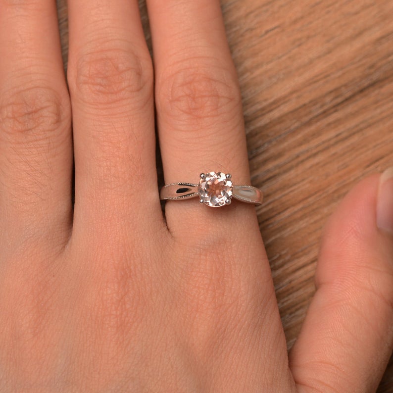 1.00 Ct Round Cut Peach Morganite 925 Sterling Silver Solitaire Anniversary Gift Ring