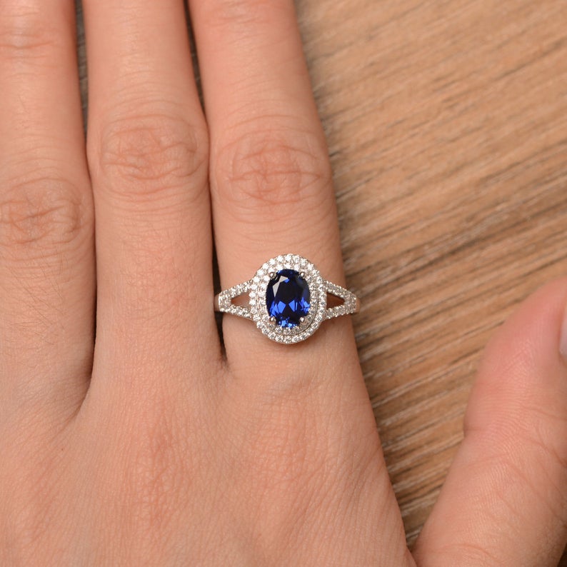 2.35 Ct Oval Cut Blue Sapphire 925 Sterling Silver Double Halo Wedding Ring - atjewels.in