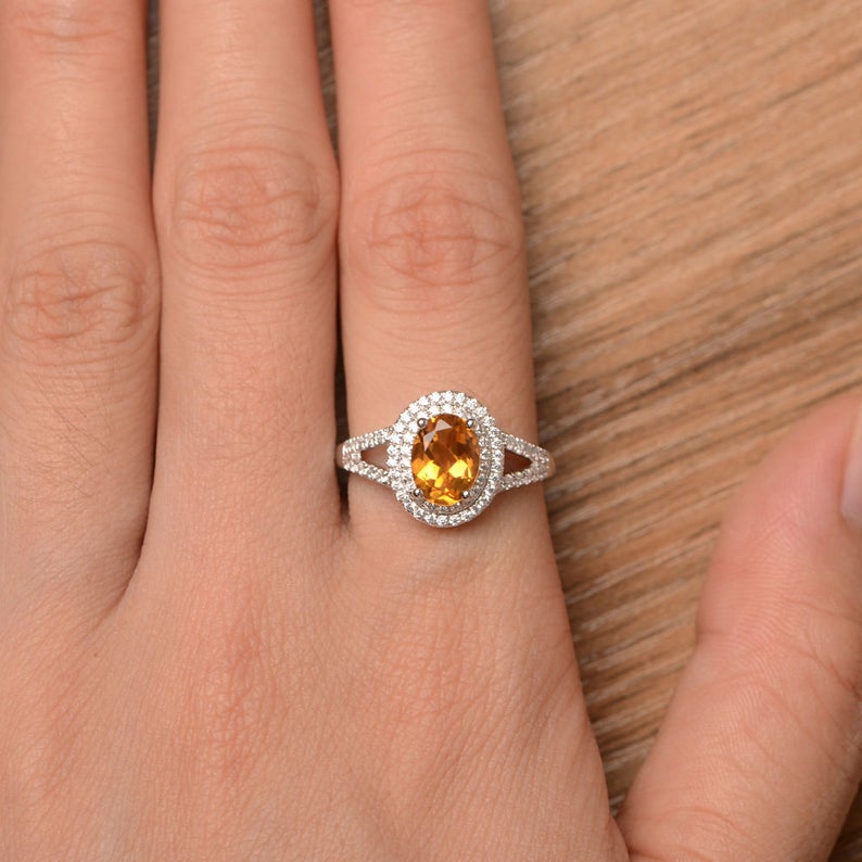 1 CT Oval Cut Citrine Diamond White Gold Over On 925 Sterling Silver Double Halo Wedding Ring