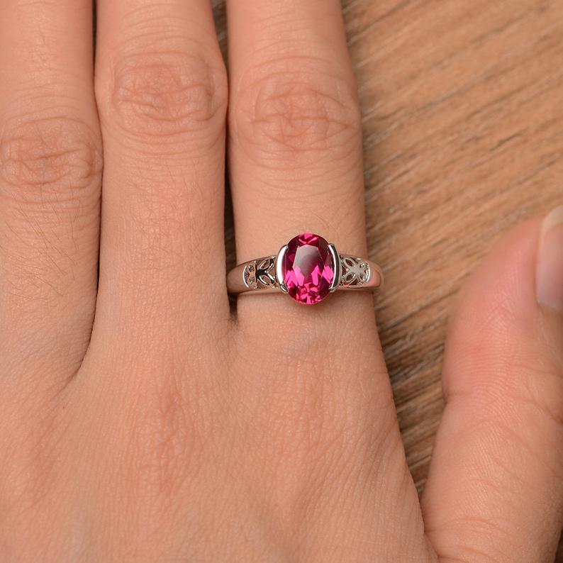 1.00 Ct Oval Cut Red Ruby Bezel Set Solitaire Promise Gift Ring In 925 Sterling Silver