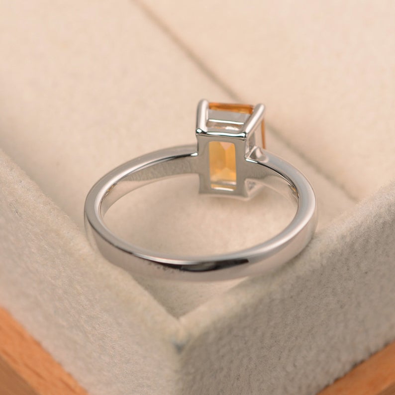1 Ct Emerald Cut Yellow Citrine 925 Sterling Silver Solitaire Engagement Ring