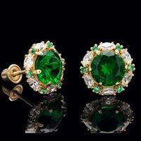2.35 Ct Round Cut Green Emerald & Marquise CZ Halo Earrings Yellow Gold Over On 925 Sterling Silver