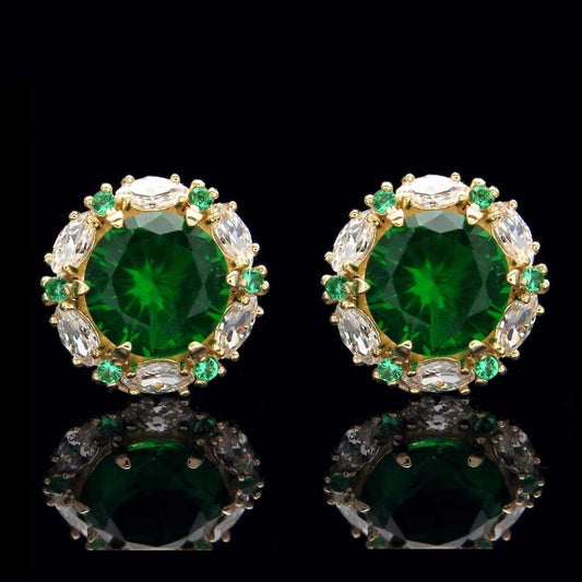 2.35 Ct Round Cut Green Emerald & Marquise CZ Halo Earrings Yellow Gold Over On 925 Sterling Silver