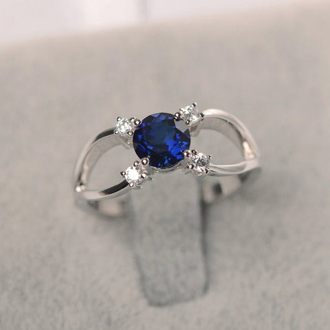 1.20 Ct Round Cut Blue Sapphire 925 Sterling Silver Split Shank Anniversary Gift Ring