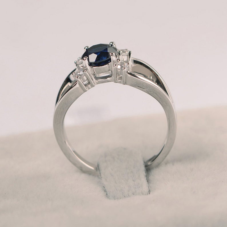1.20 Ct Round Cut Blue Sapphire 925 Sterling Silver Split Shank Anniversary Gift Ring