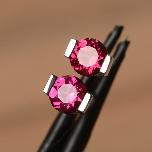 2.00 Ct Round Cut Red Ruby 925 Sterling Silver Solitaire Anniversary Gift Earrings For Her