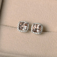 2.20 Ct Cushion Cut Morganite Halo Engagement Earrings In 925 Sterling Silver