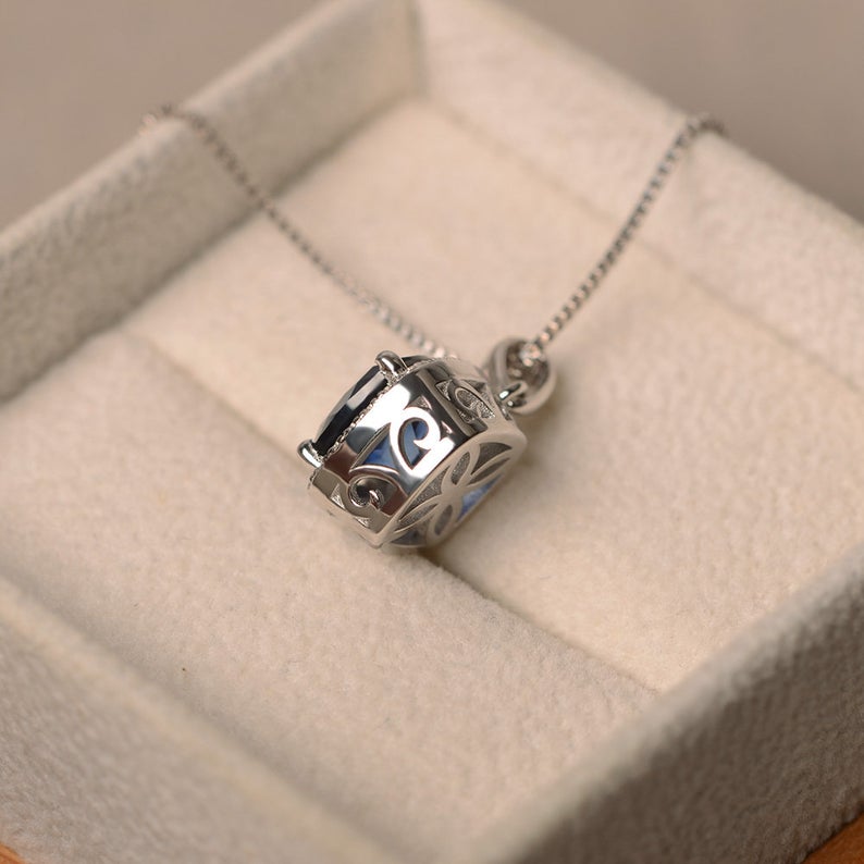 2.50 Ct Cushion Cut Blue Sapphire September Birthstone Pendant In 925 Sterling Silver