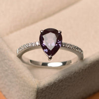 1.50 Ct Pear Cut Alexandrite 925 Sterling Silver Solitaire W/Accents Engagement Ring