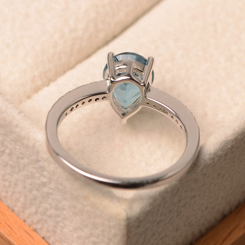 1.50 Ct Pear Cut London Blue Topaz 925 Sterling Silver Solitaire W/Accents Engagement Ring