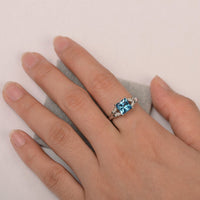 2.10 Ct Princess Cut Blue Topaz 925 Sterling Silver Solitaire W/Accents Engagement Ring