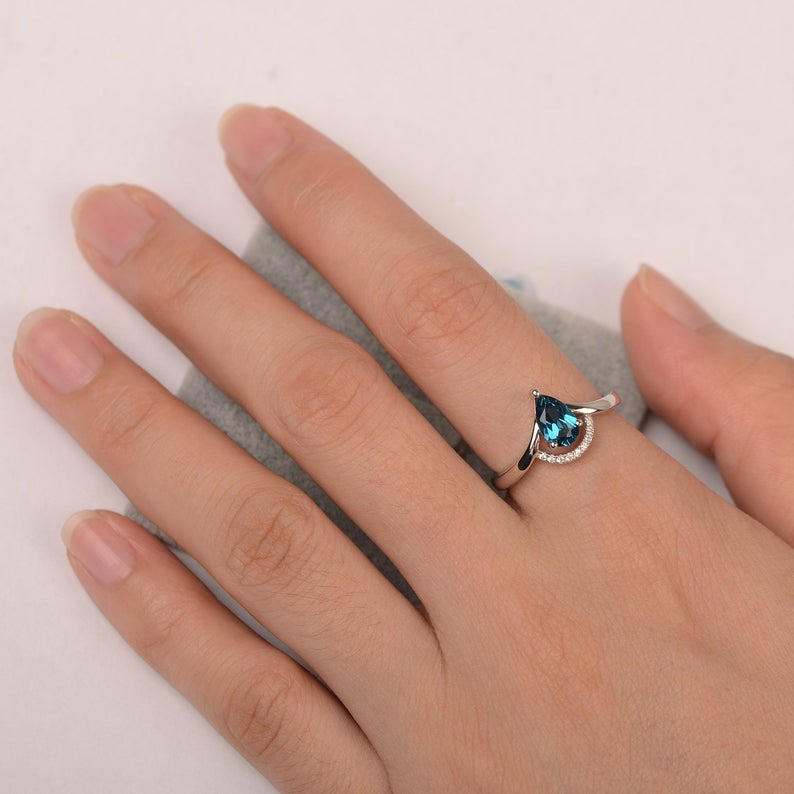 1.20 Ct Pear Cut London Blue Topaz 925 Sterling Silver Crown Style Engagement Ring