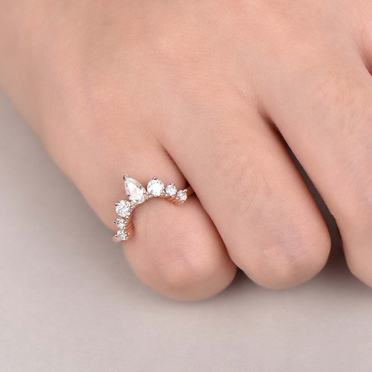 1 CT Pear Cut Diamond Rose Gold Over On 925 Sterling Silver Curve Promise Ring