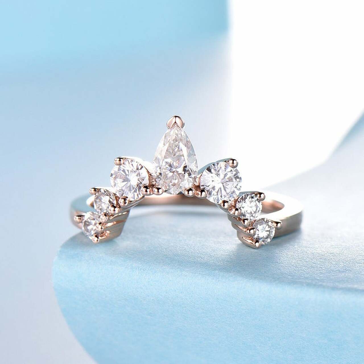 1 CT Pear Cut Diamond Rose Gold Over On 925 Sterling Silver Curve Promise Ring