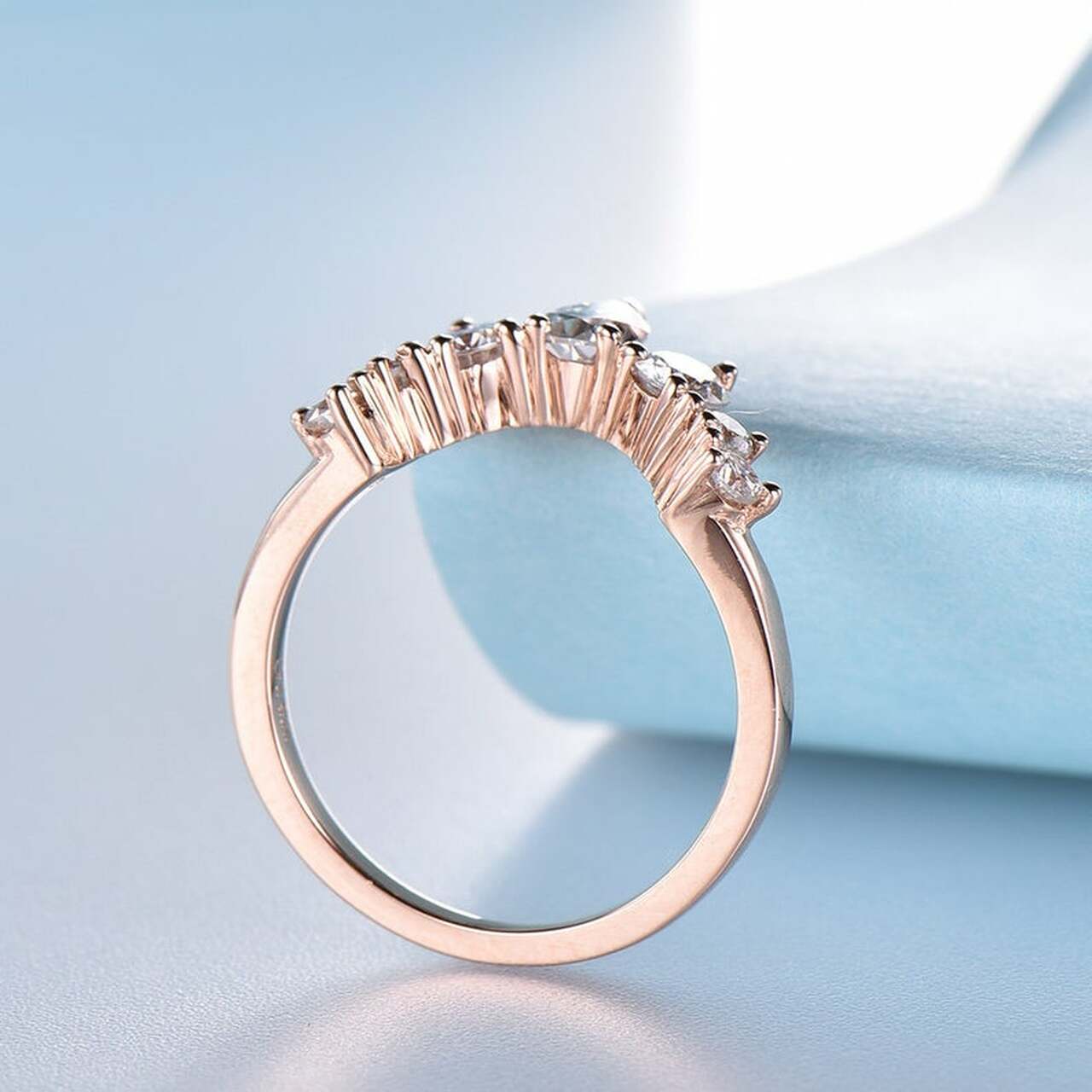 1 CT Pear Cut Diamond Rose Gold Over On 925 Sterling Silver Curve Promise Ring
