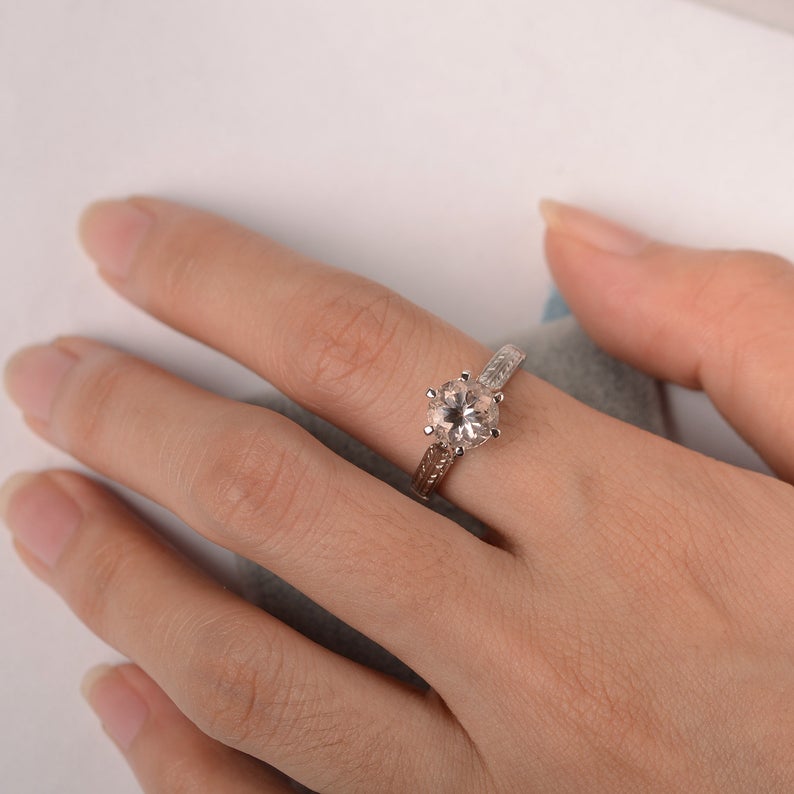 1.20 Ct Round Cut Peach Morganite 925 Sterling Silver Solitaire Anniversary Gift Ring