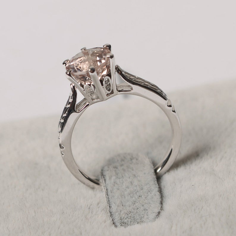 1.20 Ct Round Cut Peach Morganite 925 Sterling Silver Solitaire Anniversary Gift Ring