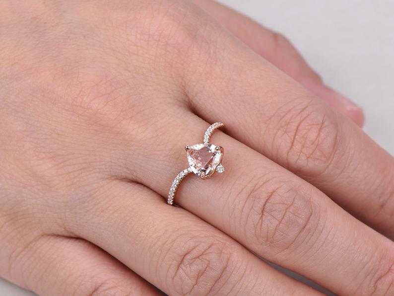 1.50 Ct Heart Cut Morganite Rose Gold Over On 925 Sterling Silver Solitaire W/Accents Proposal Ring