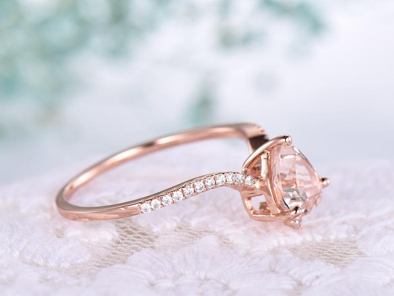 1.50 Ct Heart Cut Morganite Rose Gold Over On 925 Sterling Silver Solitaire W/Accents Proposal Ring