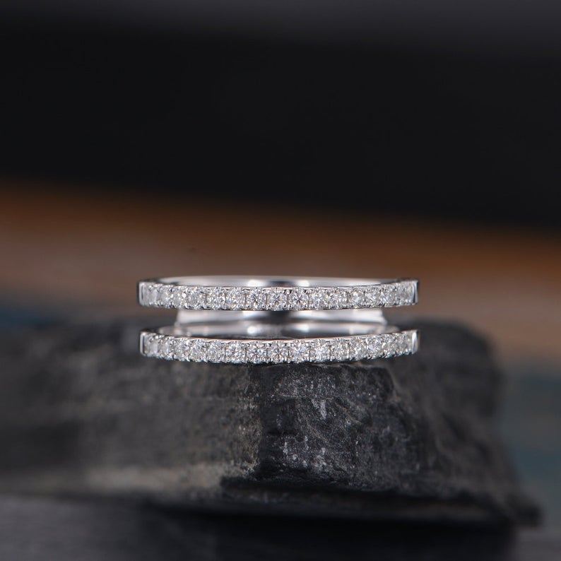 1.50 Ct Round Cut Diamond Half Eternity Stacking Minimalist Unique Ring In 925 Sterling Silver