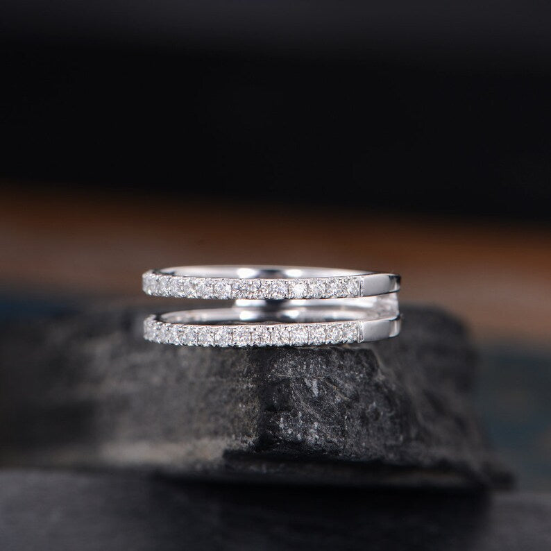 1.50 Ct Round Cut Diamond Half Eternity Stacking Minimalist Unique Ring In 925 Sterling Silver