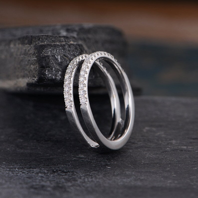 1.50 Ct Round Cut Diamond Half Eternity Stacking Minimalist Unique Ring In 925 Sterling Silver