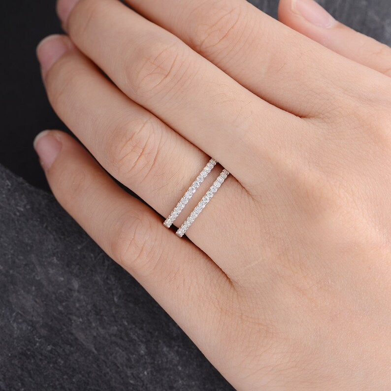 1.50 Ct Round Cut Diamond Half Eternity Stacking Minimalist Unique Ring In 925 Sterling Silver