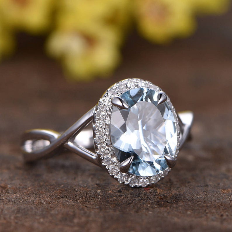 2.20 Ct Oval Cut Aquamarine 925 Sterling Silver Halo Infinity Engagement Ring
