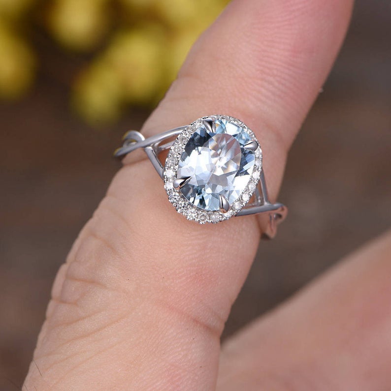 2.20 Ct Oval Cut Aquamarine 925 Sterling Silver Halo Infinity Engagement Ring