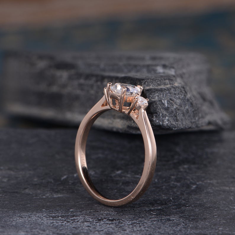 2.50 Ct Pear Cut Rose Gold Over On 925 Sterling Silver Three-Stone Promise Ring