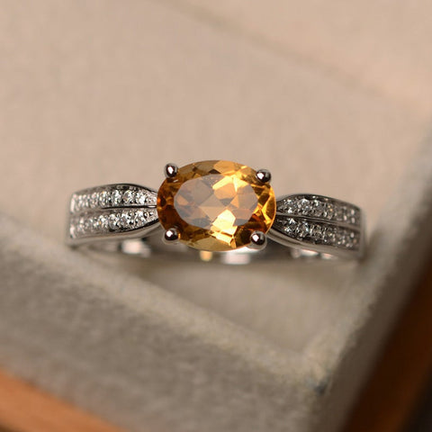 2.10 Ct Oval Cut Yellow Citrine 925 Sterling Silver Solitaire W/Accents Engagement Ring
