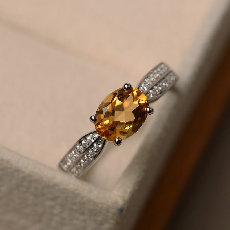 2.10 Ct Oval Cut Yellow Citrine 925 Sterling Silver Solitaire W/Accents Engagement Ring