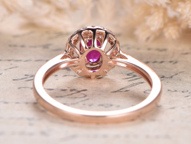 1 CT Oval Cut Pink Ruby Diamond Rose Gold Over On 925 Sterling Silver Halo Wedding Ring