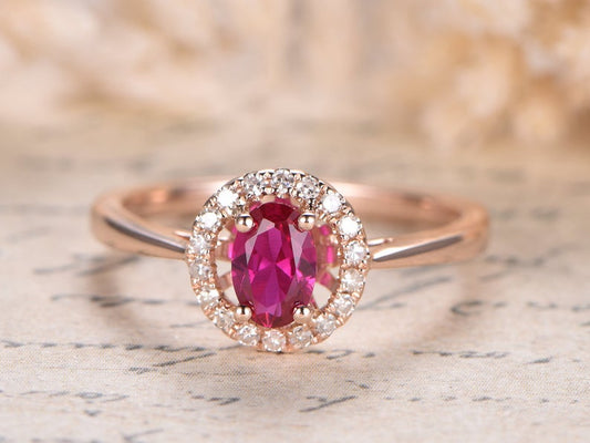 1 CT Oval Cut Pink Ruby Diamond Rose Gold Over On 925 Sterling Silver Halo Wedding Ring