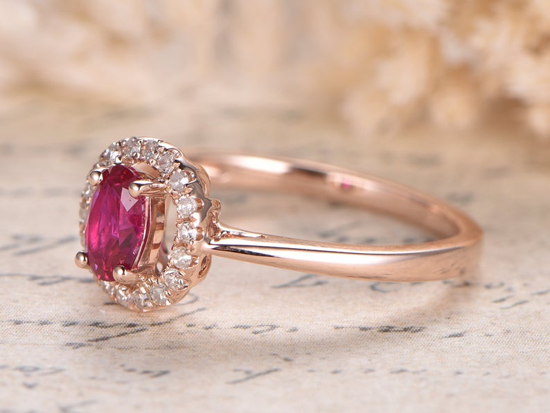 1 CT Oval Cut Pink Ruby Diamond Rose Gold Over On 925 Sterling Silver Halo Wedding Ring