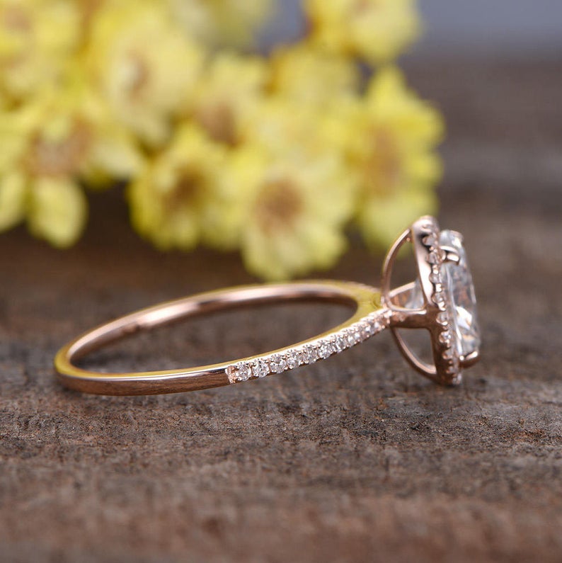 2 CT Oval Cut Diamond Rose Gold Over On 925 Sterling Silver Halo Women Anniversary Gift Ring
