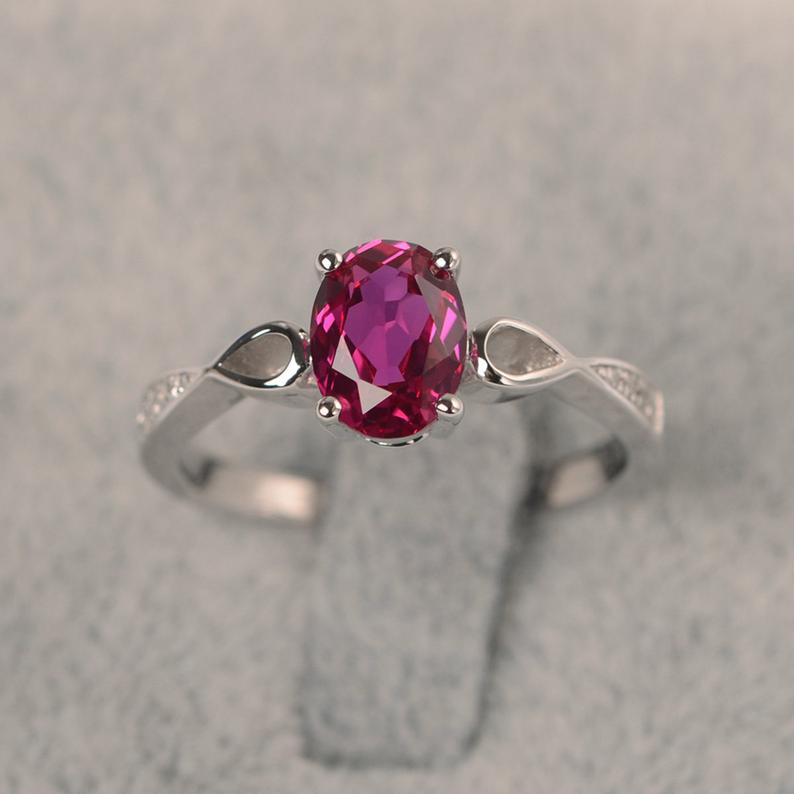 1.20 Ct Oval Cut Red Ruby 925 Sterling Silver Solitaire W/Accents Engagement Ring