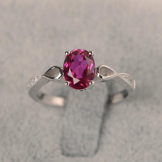 1.20 Ct Oval Cut Red Ruby 925 Sterling Silver Solitaire W/Accents Engagement Ring