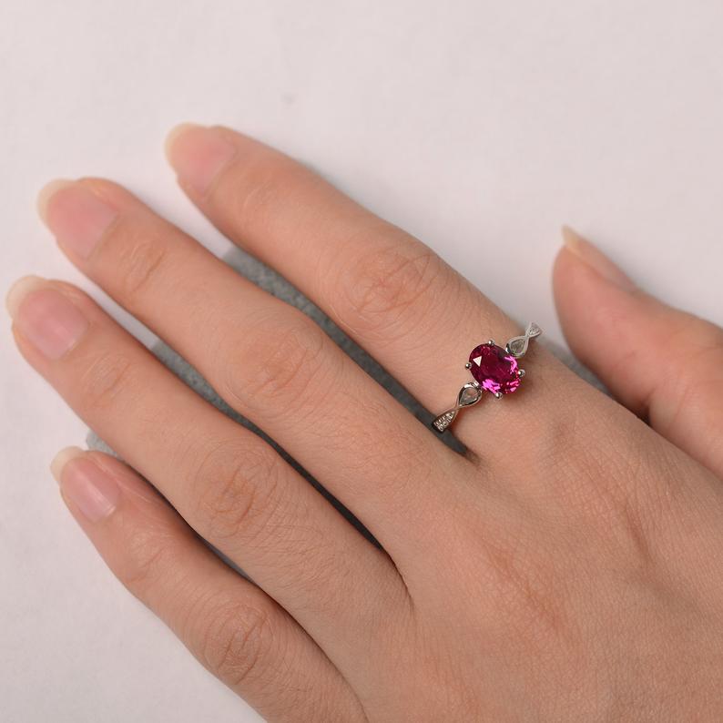 1.20 Ct Oval Cut Red Ruby 925 Sterling Silver Solitaire W/Accents Engagement Ring