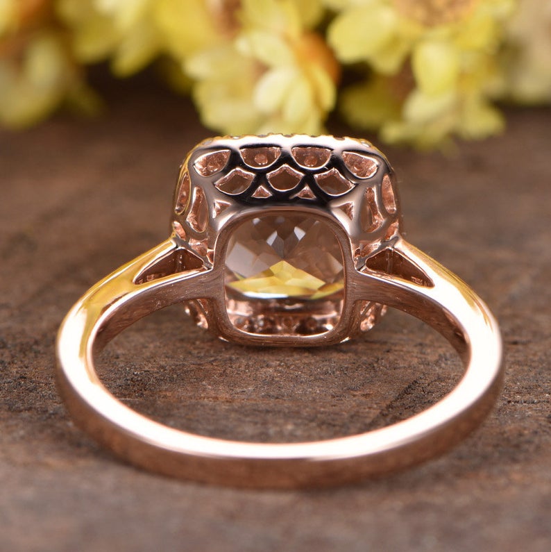 2 CT Cushion Cut Morganite Diamond Rose Gold Over On 925 Sterling Silver Halo Engagement Ring
