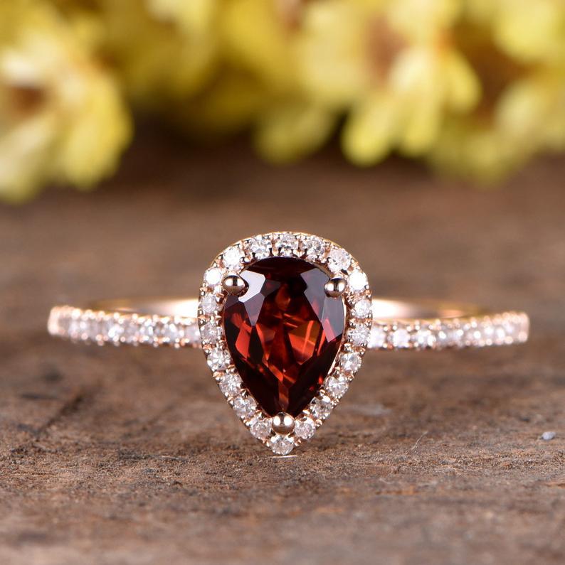 1 CT Pear Cut Garnet Diamond Rose Gold Over On 925 Sterling Silver Halo Engagement Ring
