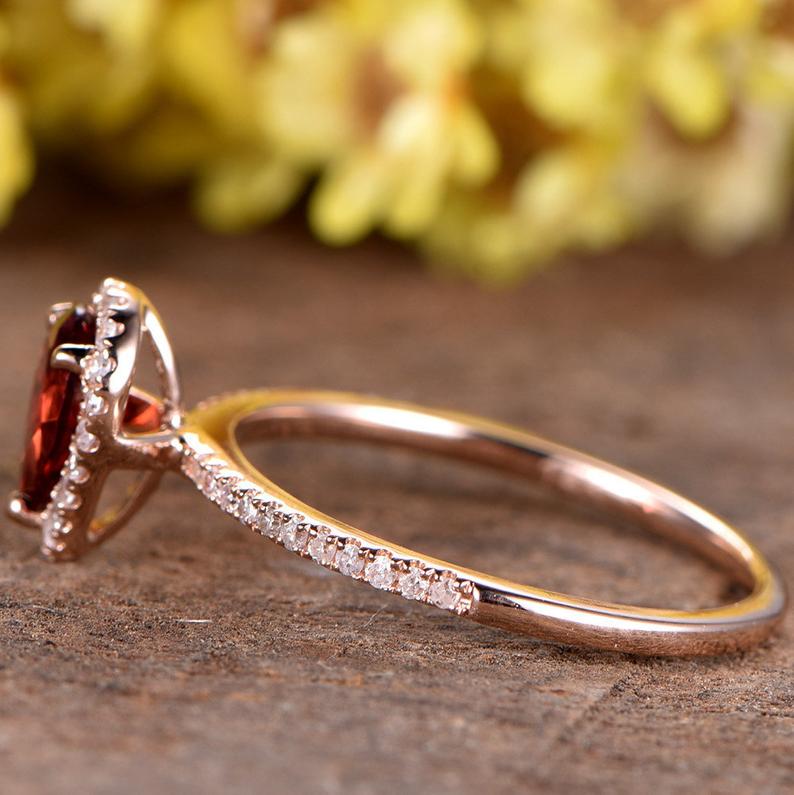 1 CT Pear Cut Garnet Diamond Rose Gold Over On 925 Sterling Silver Halo Engagement Ring