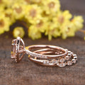 1 CT Round Cut Morganite Diamond Rose Gold Over On 925 Sterling Silver Halo Wedding Trio Ring Set