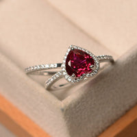 2.25 Ct Heart Cut Red Ruby 925 Sterling Silver Halo Engagement Bridal Ring Set