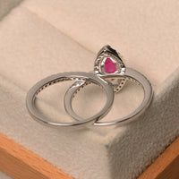 1.75 Ct Marquise Cut Pink Ruby Halo Engagement Bridal Ring Set In 925 Sterling Silver