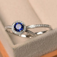 1.35 Ct Round Cut Blue Sapphire 925 Sterling Silver Engagement Bridal Ring Set